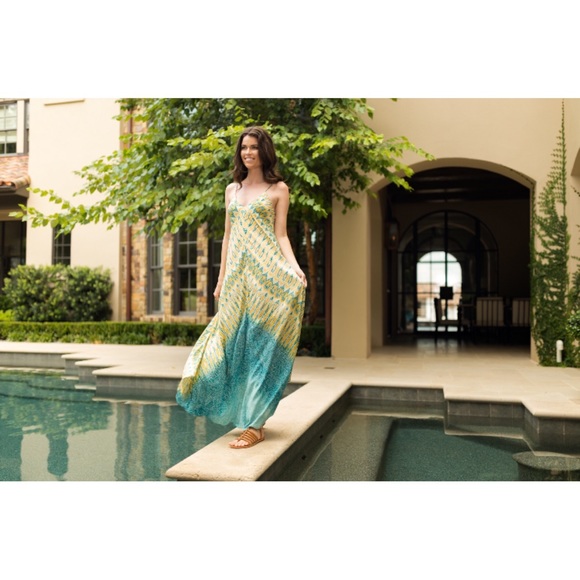 🆕 Charlie Jade Lemon & Teal Chiffon Maxi Dress - Picture 4 of 5