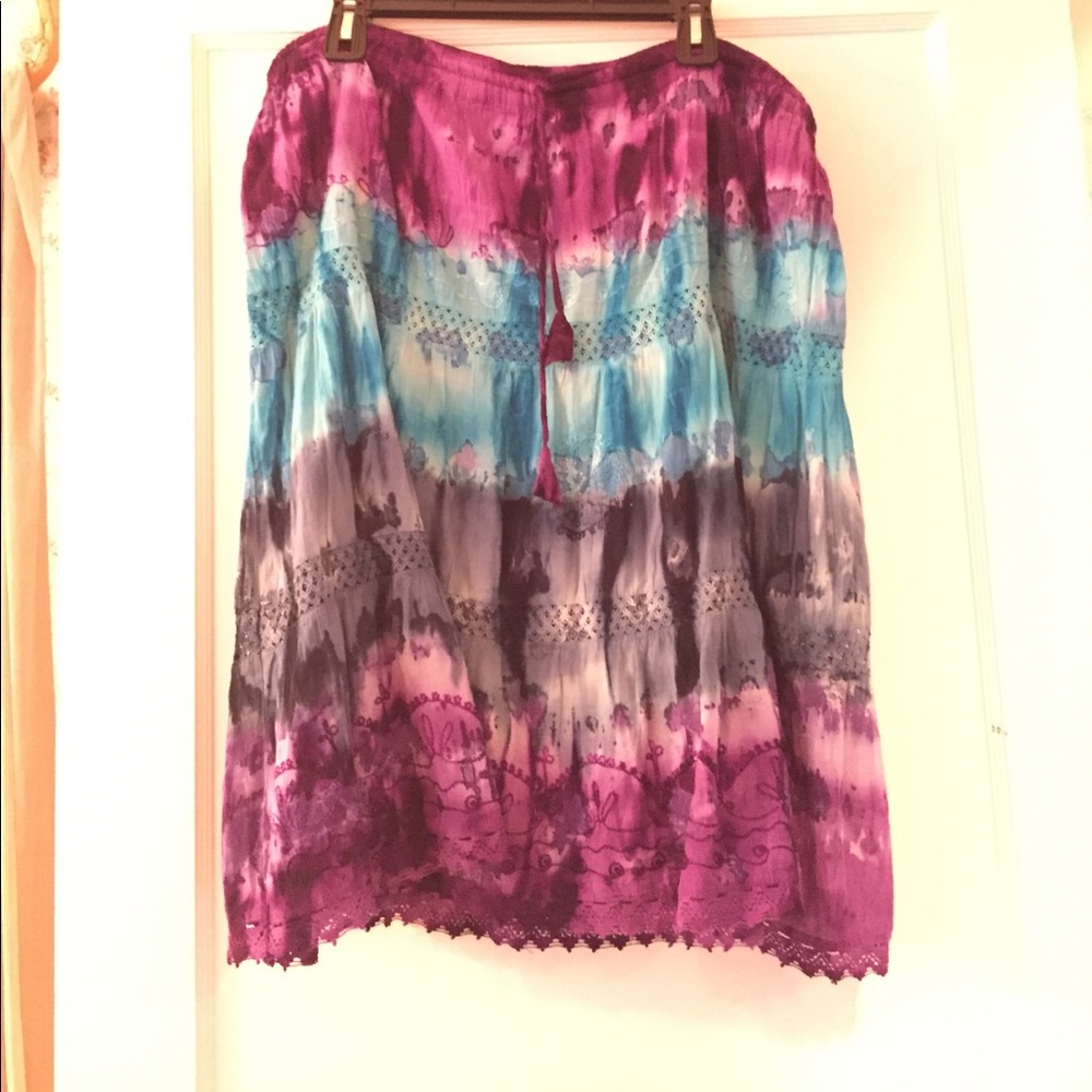 Tie-dye purple and blue skirt.