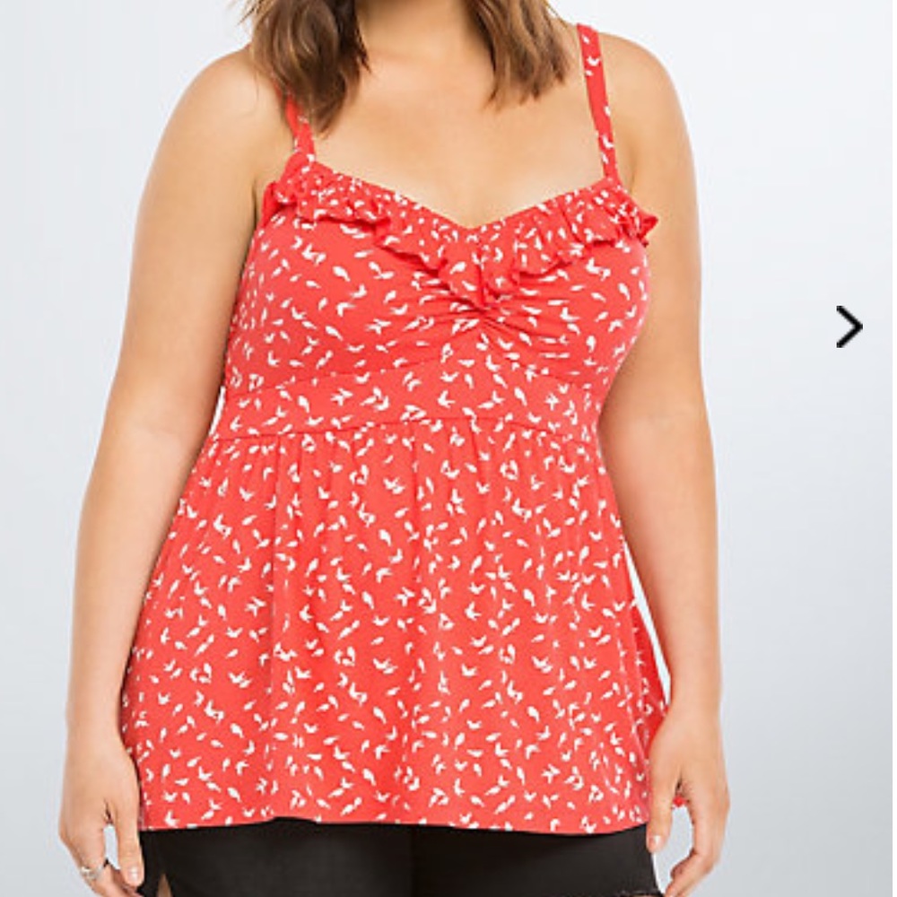 NWT TORRID Bird Print Ruffle Babydoll Top