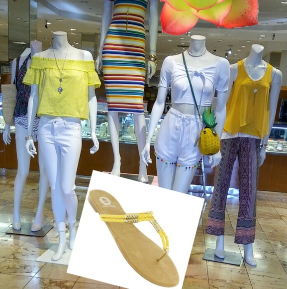 Slip On Yellow Color w Gold Embellishment Sandal - Picture 2 of 6