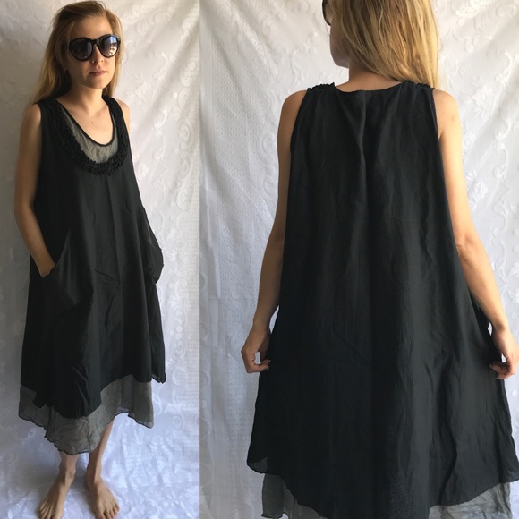 Dresses & Skirts - Comfy Oversized Linen Dress Black and Gray