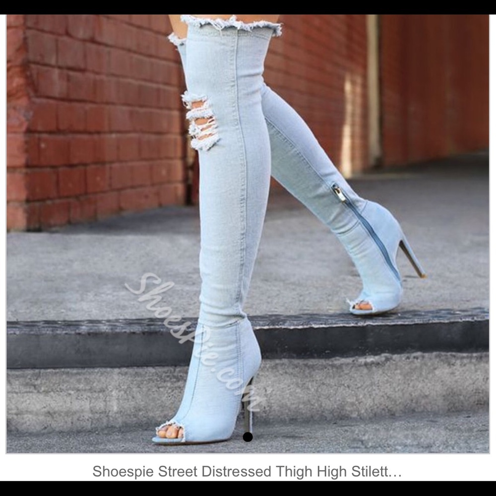 Denim over-the-knee boots