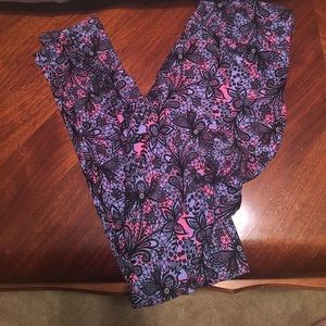 Lularoe OS leggings purple/pink with black flowers