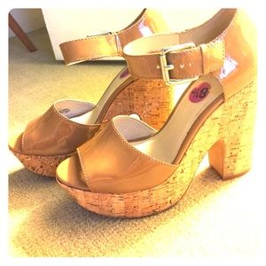 KORS nude patent chunky wedges