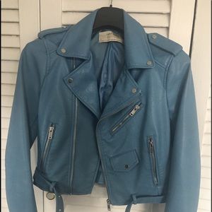 Zara Baby Blue Moto Jacket Pleather