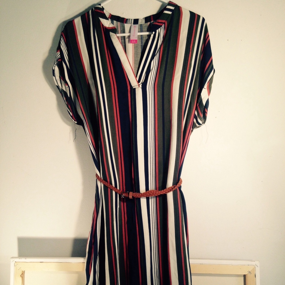 💔👗Vintage style belted striped dress