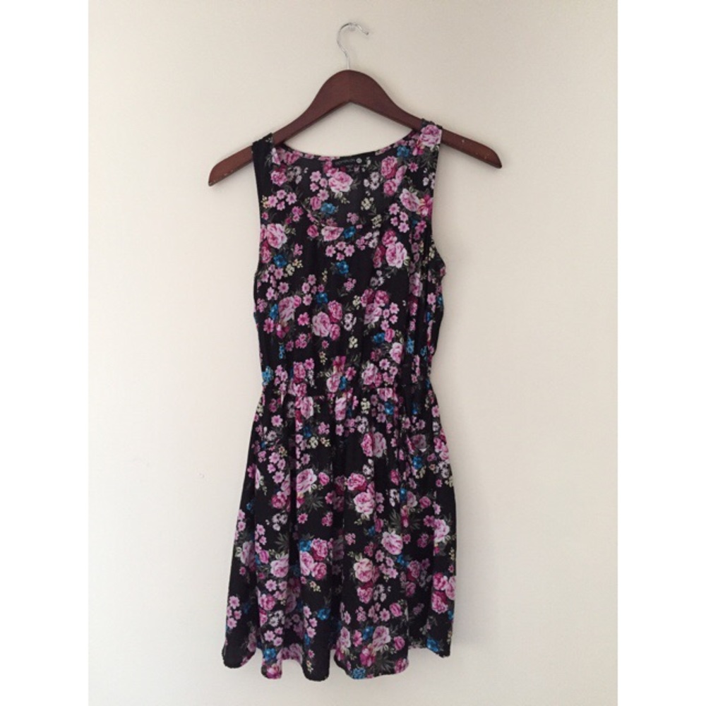 Floral Print Black Dress