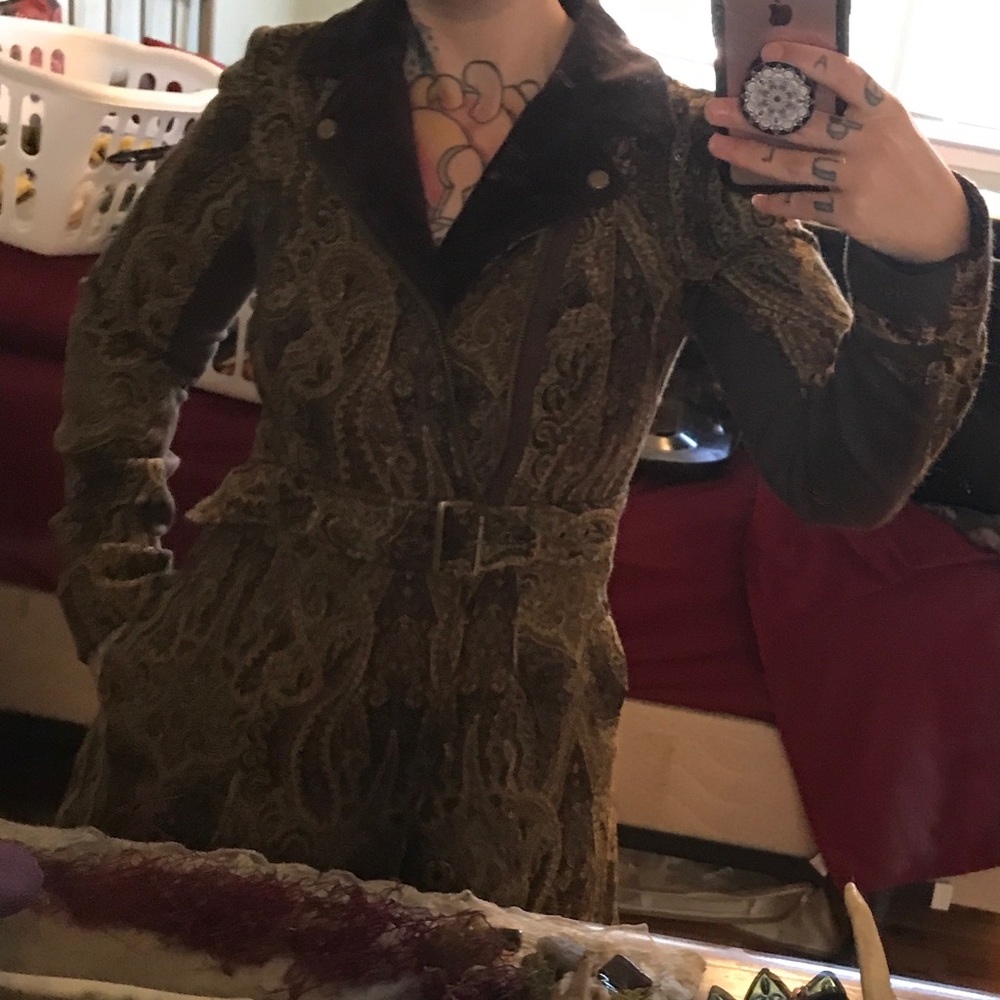 Free People vintage green paisley jacquard jacket