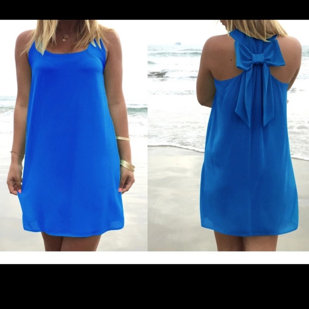 Adorable sleeveless chiffon dress w bow in back M - Picture 6 of 6