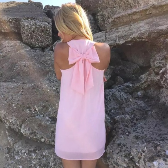 Adorable sleeveless chiffon dress w bow in back M - Picture 2 of 6