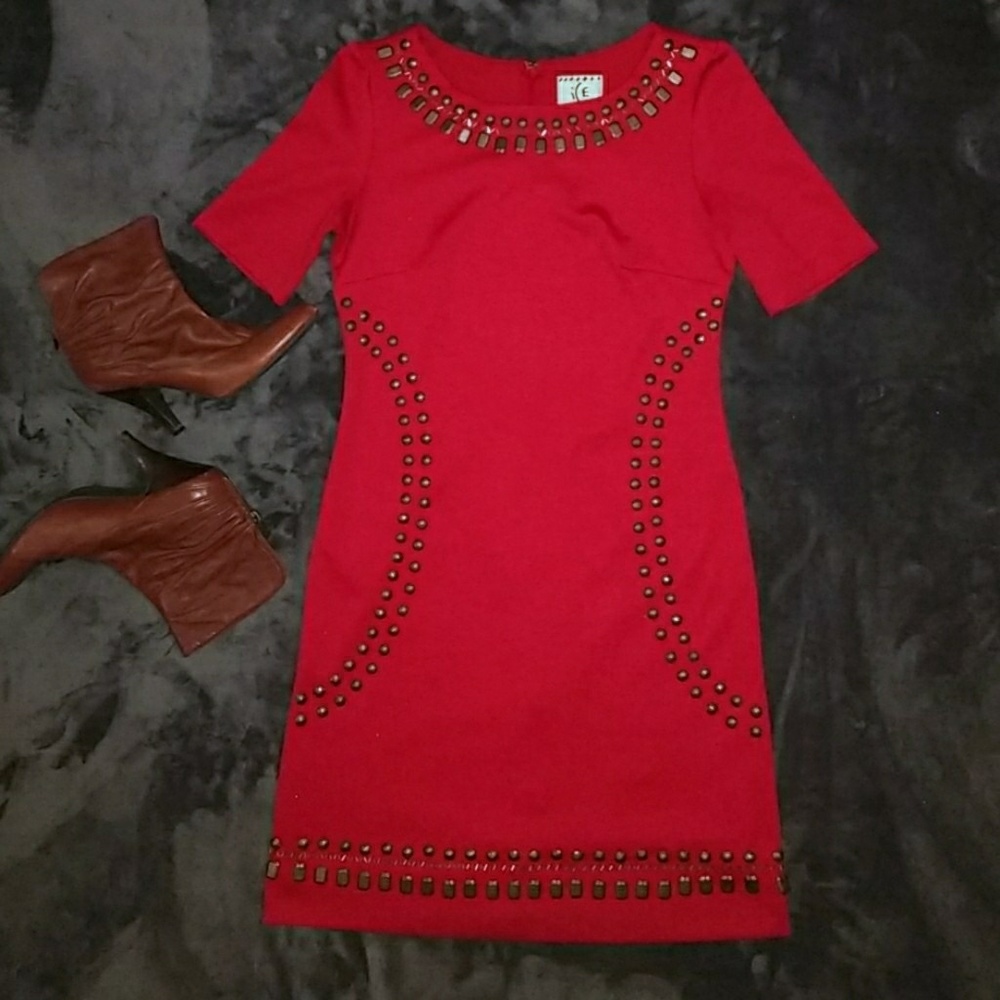 ICE Red Fitted Boho Midi Dress