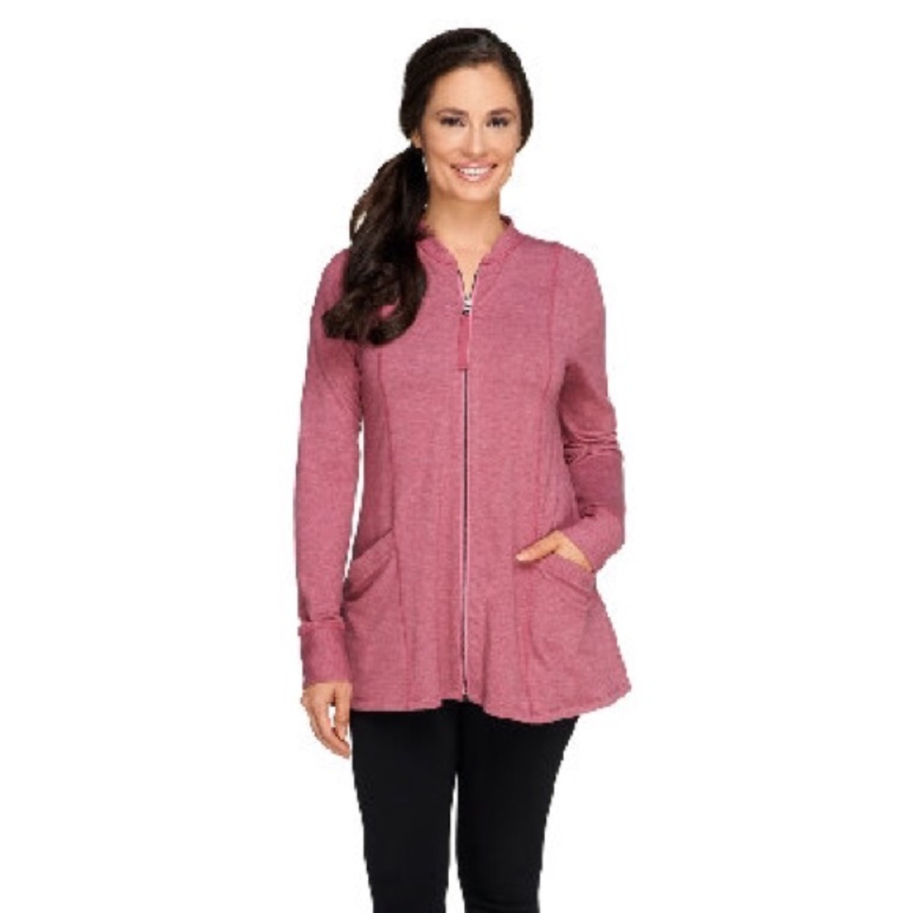 LOGO Lori Goldstein Mauve French Terry Zip Jacket