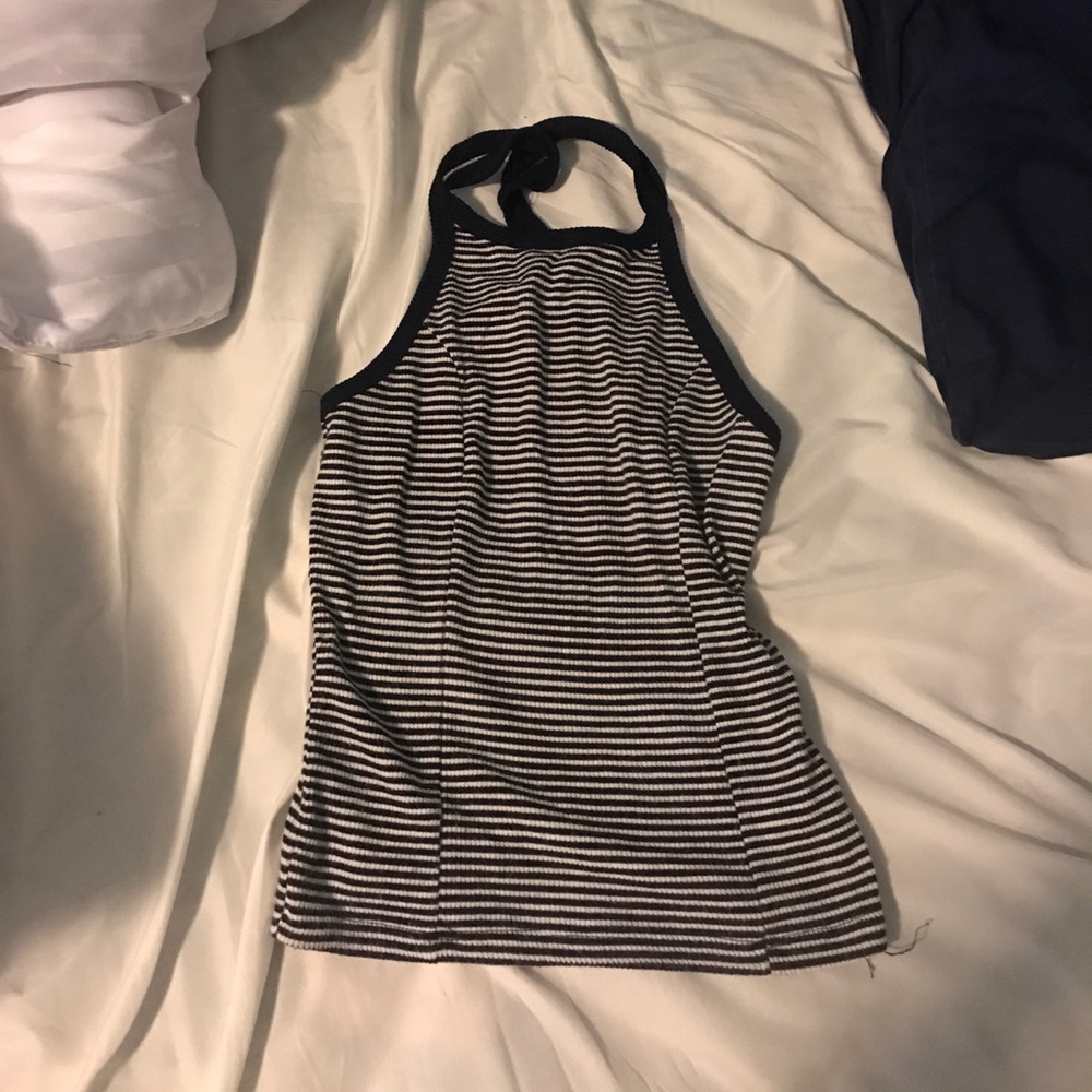 Blue & white striped crop top