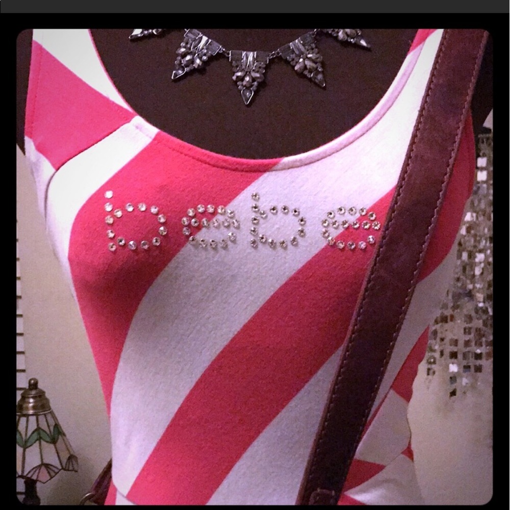 Bebe pink & white striped maxi dress