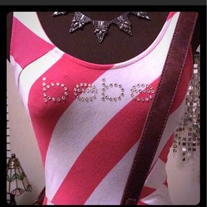 Bebe pink & white striped maxi dress