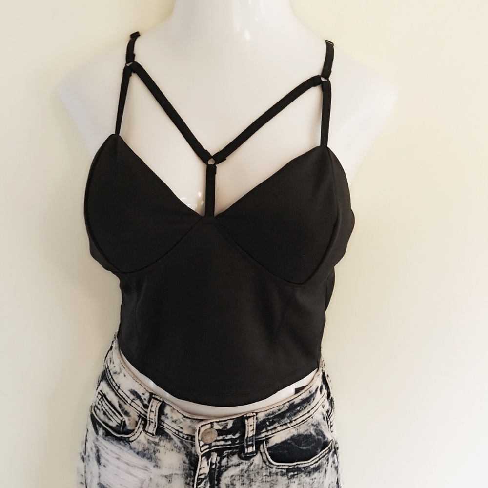 Sexy  Crop Top - Strappy - Black - Sz L