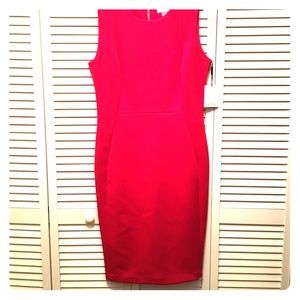 Red scuba dress with gold exposed zipper