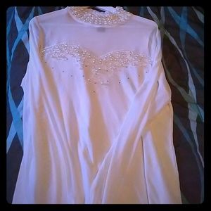 White see through beads turtleneck blouse