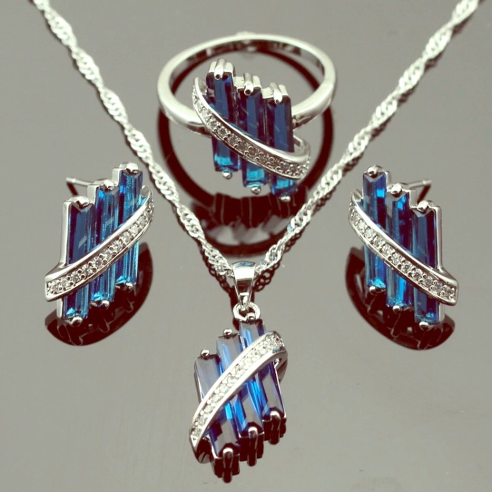 New Sterling silver blue sapphire set