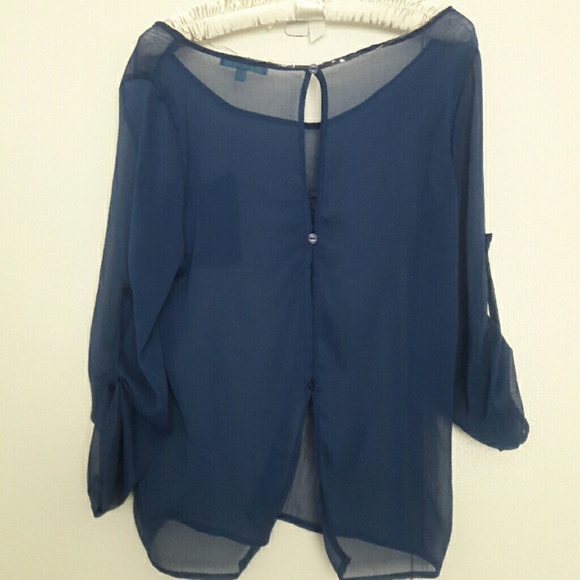 Sheer sapphire blue blouse. PRICE CUT - Picture 2 of 4