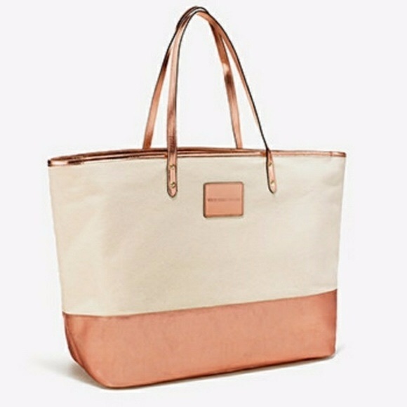 NWT Victoria's Secret Rose Gold tote w/zipper! - Picture 2 of 2