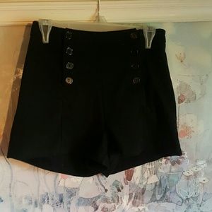 High Waisted Black Shorts with Buttons