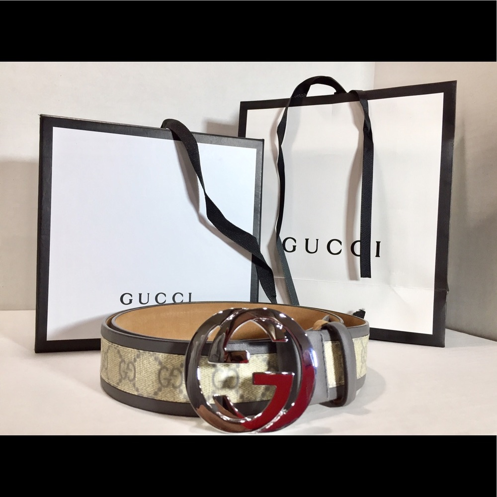 SOLD!! AUTHENTIC GUCCI GG CANVAS/LEATHER MENS BELT