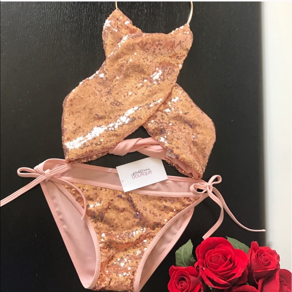Alexa - Rose Gold Sequin Wrap Bikini Set - Picture 4 of 4