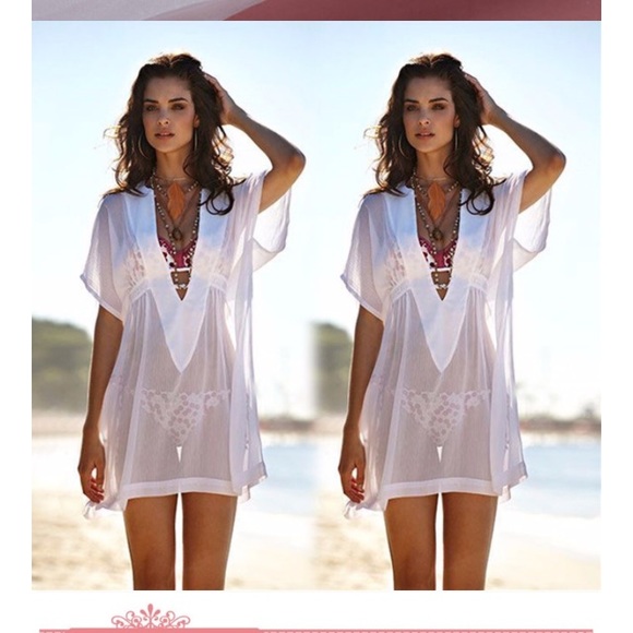 Sexy White chiffon cover up comes new in pkg. - Picture 2 of 6