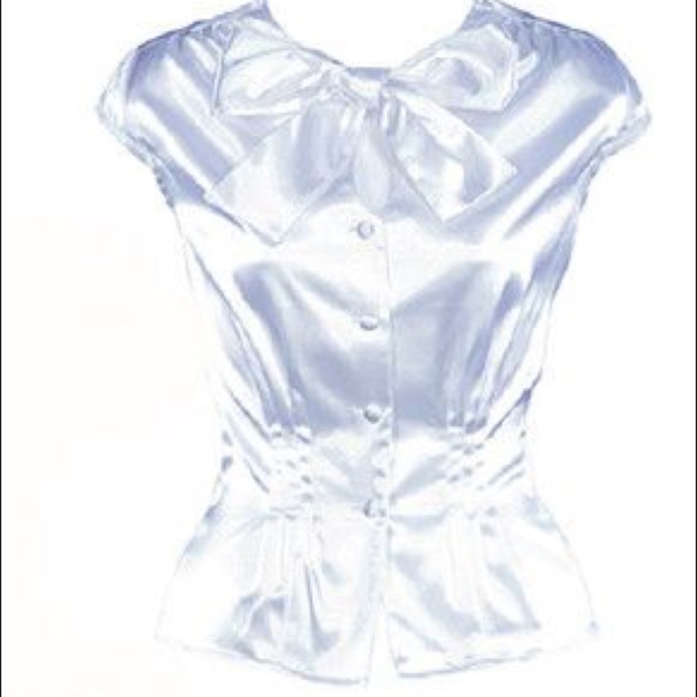 Stop Staring! Pin Up Girl White Satin Bow Blouse