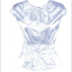 Stop Staring! Pin Up Girl White Satin Bow Blouse