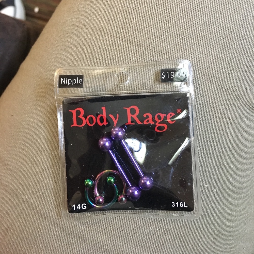 Purple and rainbow nipple jewelry