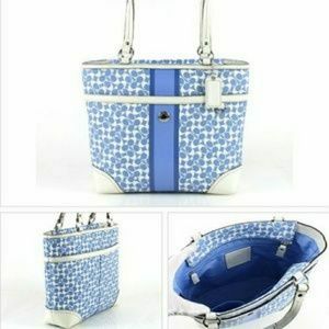 Coach Strip Tote/Dialer Bag. Blue/White