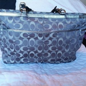 Coach Signature Large Tote Silver/Grey