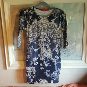 Blue Boohoo Mini Dress with Cream Floral Design