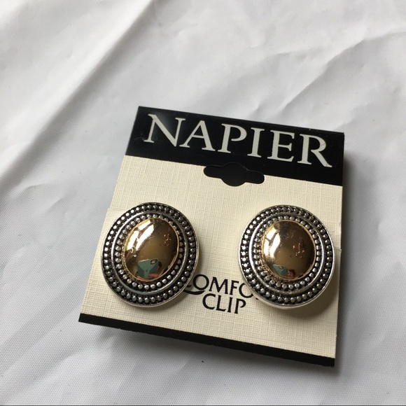 Napier Jewelry - NEW Silver & Gold Oval Clip-On Earrings