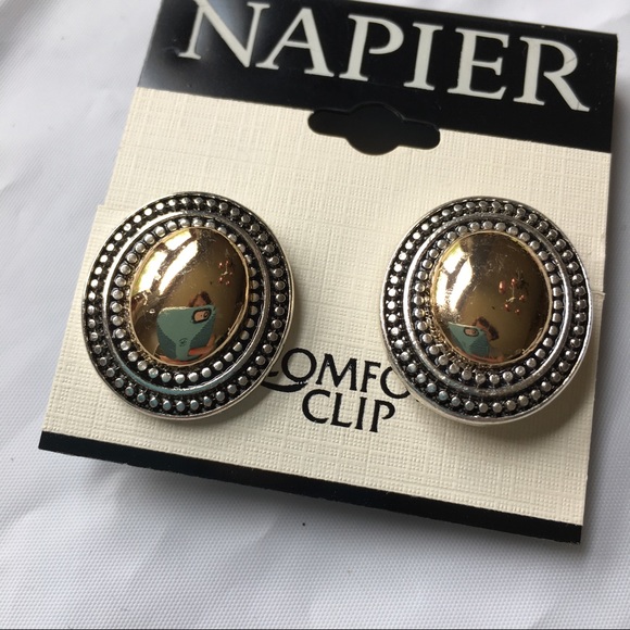 NEW Silver & Gold Oval Clip-On Earrings - Picture 2 of 4