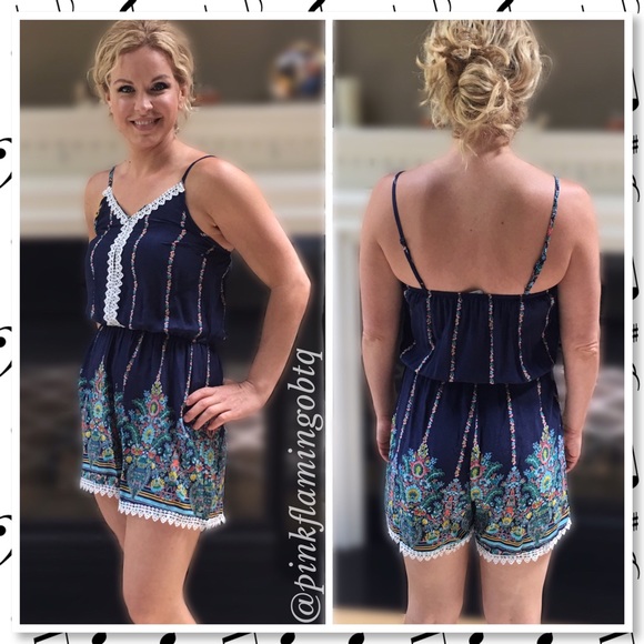 NEW Boho Crochet Spaghetti Strap Romper - Picture 2 of 8