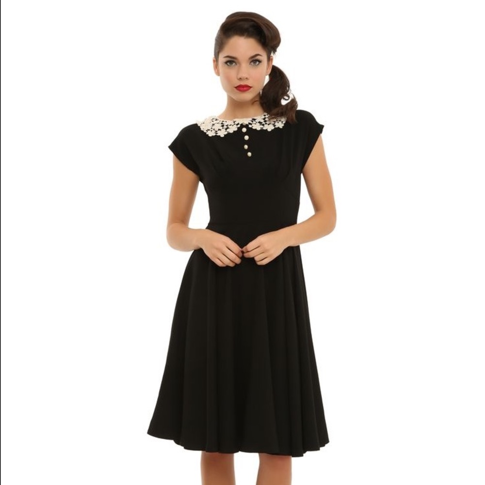 Hell Bunny Black 1950s Dress White Lace Collar