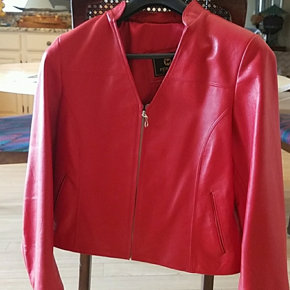 Beautiful stylish red leather jacket