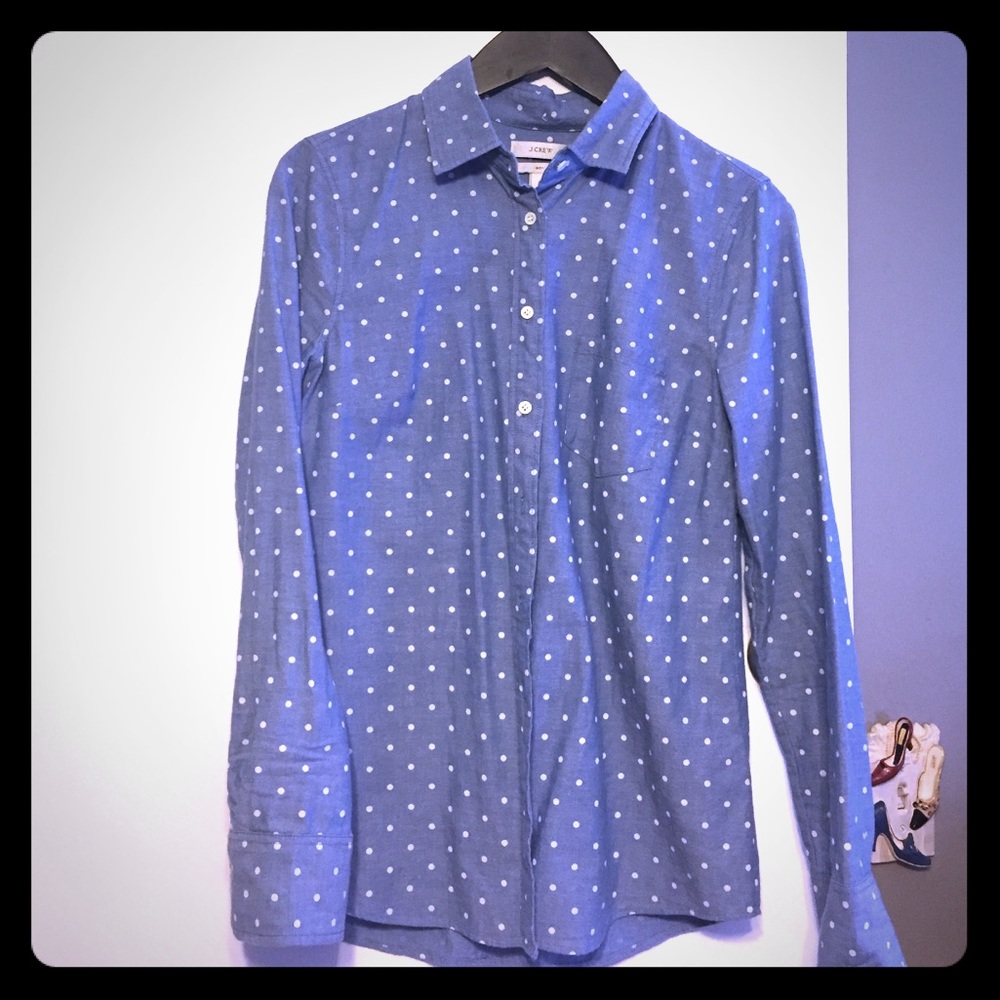 J Crew chambray polla dot blouse
