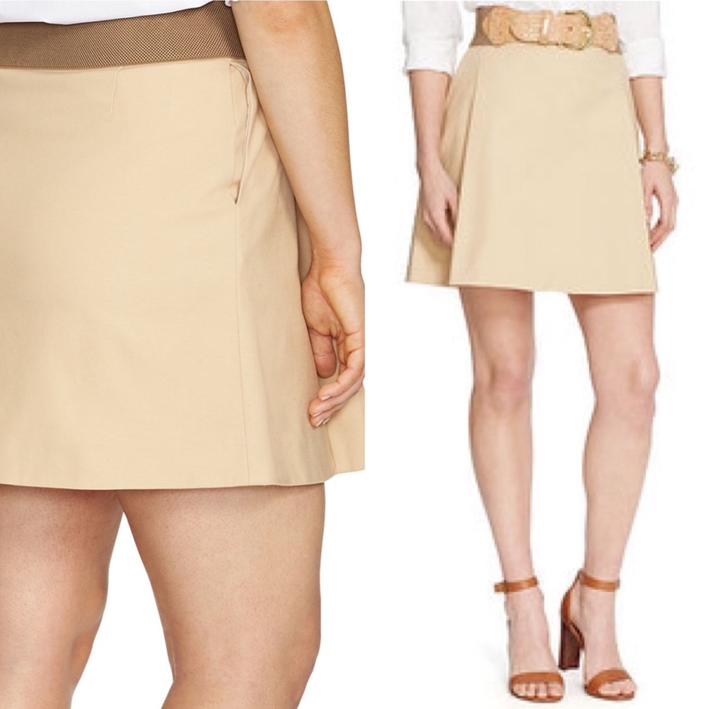 Ralph Lauren Pleated Cotton Khaki Skirt