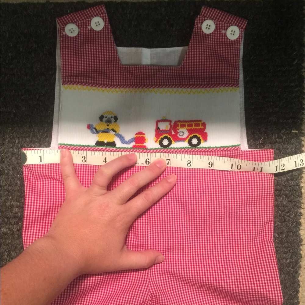 Boys firetruck smocked Jon Jon.