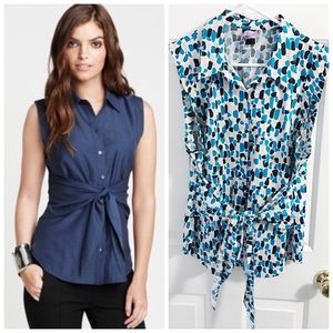 Ann Taylor Sleeveless Button-down with tie waist