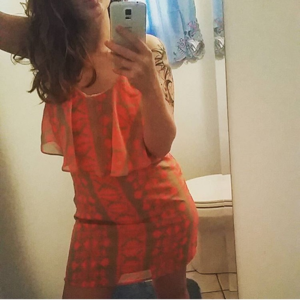 Strappy summer dress tan& peach.