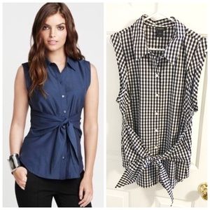 Ann Taylor Sleeveless Button-down with tie waist