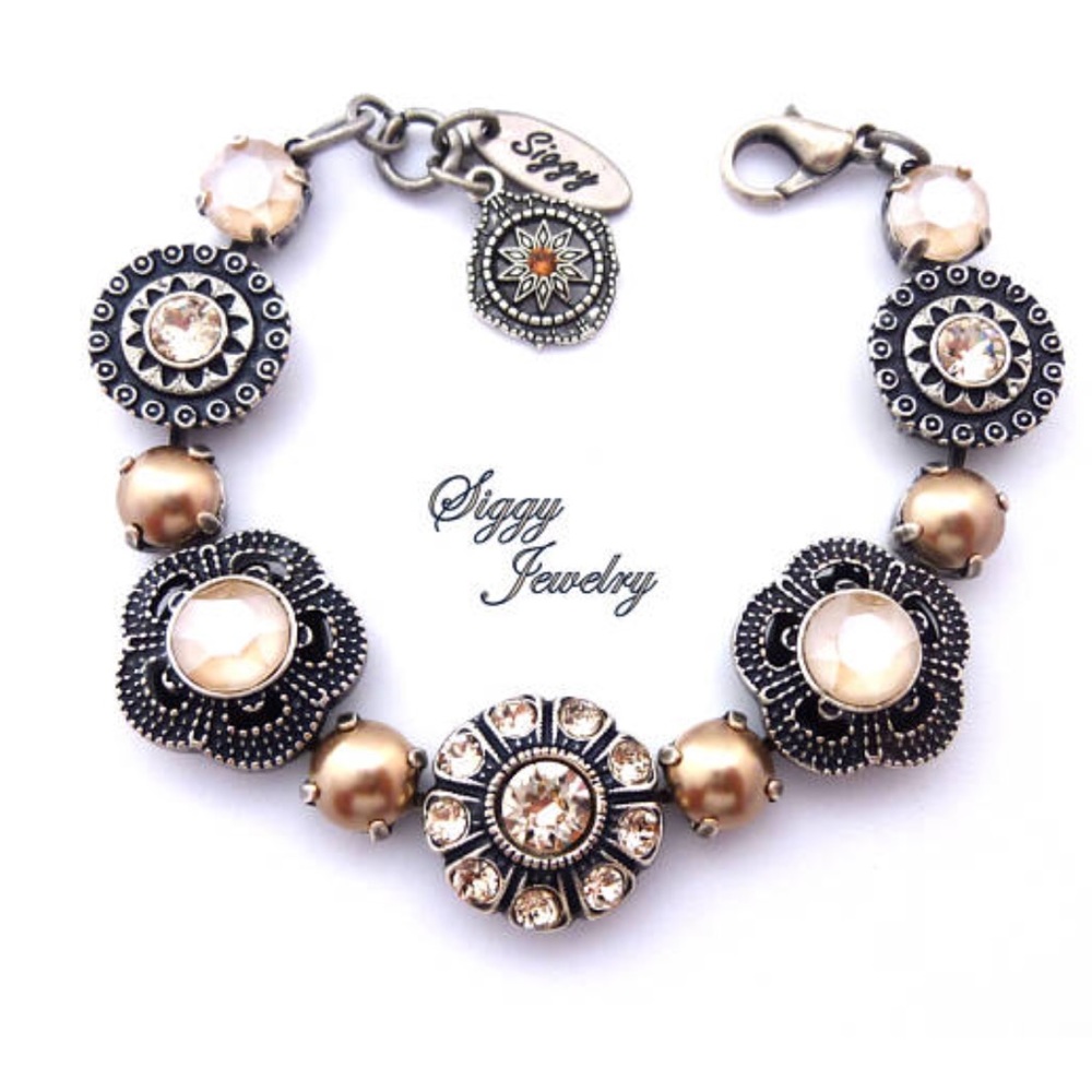 Swarovski Crystal Flower Embellished Neutral Color Tennis Bracelet