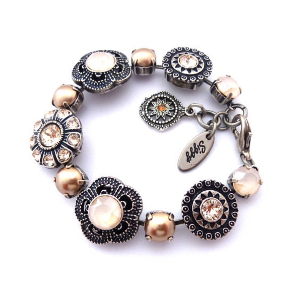 Swarovski Crystal Flower Embellished Neutral Color Tennis Bracelet - Picture 2 of 8