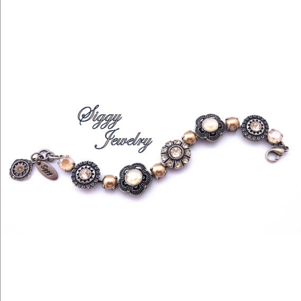 Swarovski Crystal Flower Embellished Neutral Color Tennis Bracelet - Picture 3 of 8