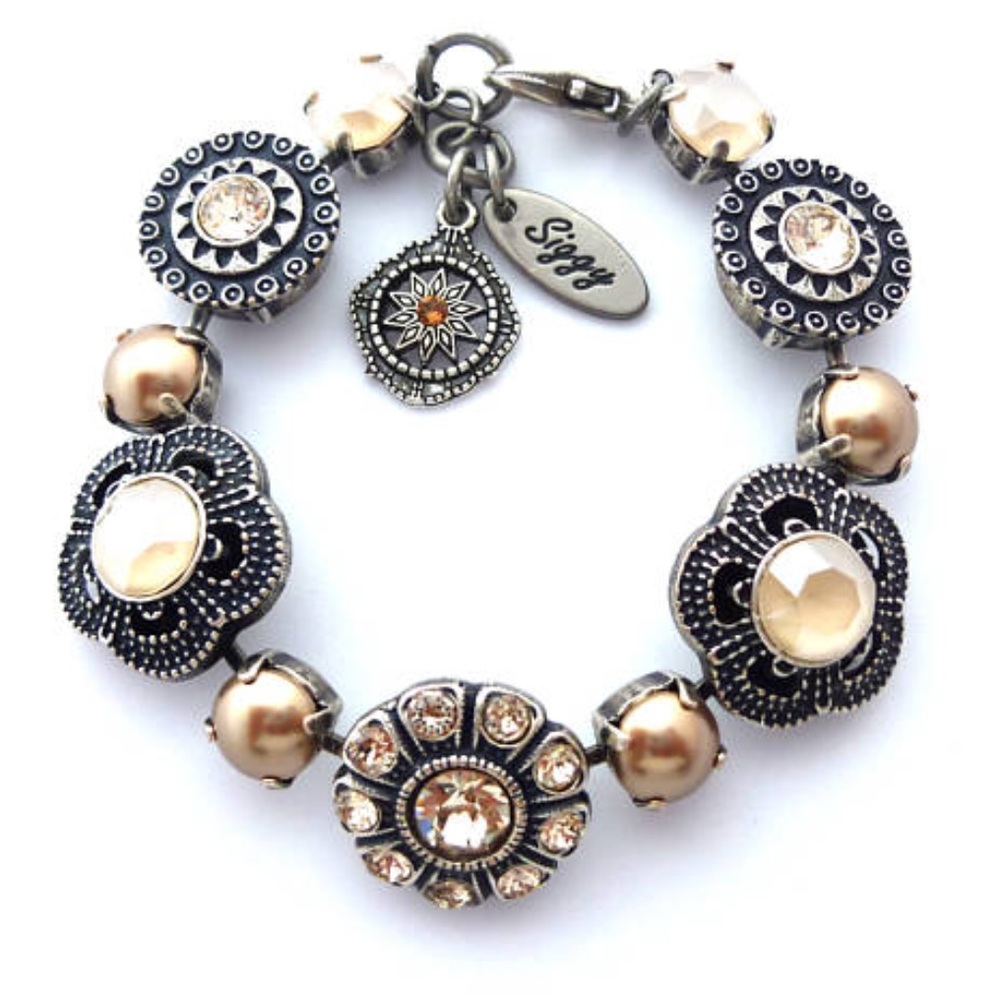 Swarovski Crystal Flower Embellished Neutral Color Tennis Bracelet - Picture 5 of 8
